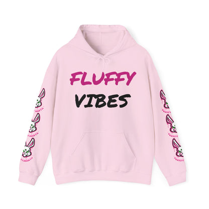 "Fluffy Vibes" with bunnies on the sleeves Unisex  Hooded Sweatshirt