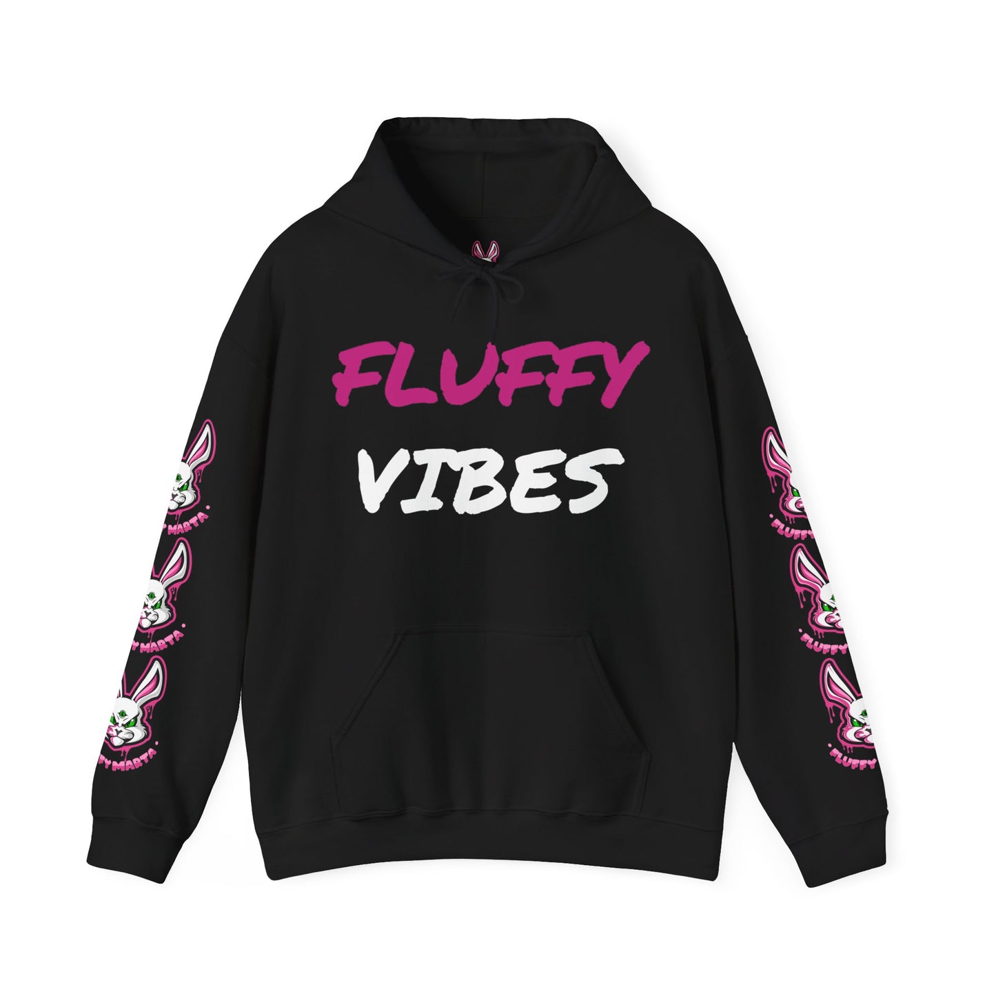 "Fluffy Vibes" with bunnies on the sleeves Unisex  Hooded Sweatshirt