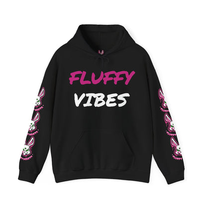"Fluffy Vibes" with bunnies on the sleeves Unisex  Hooded Sweatshirt