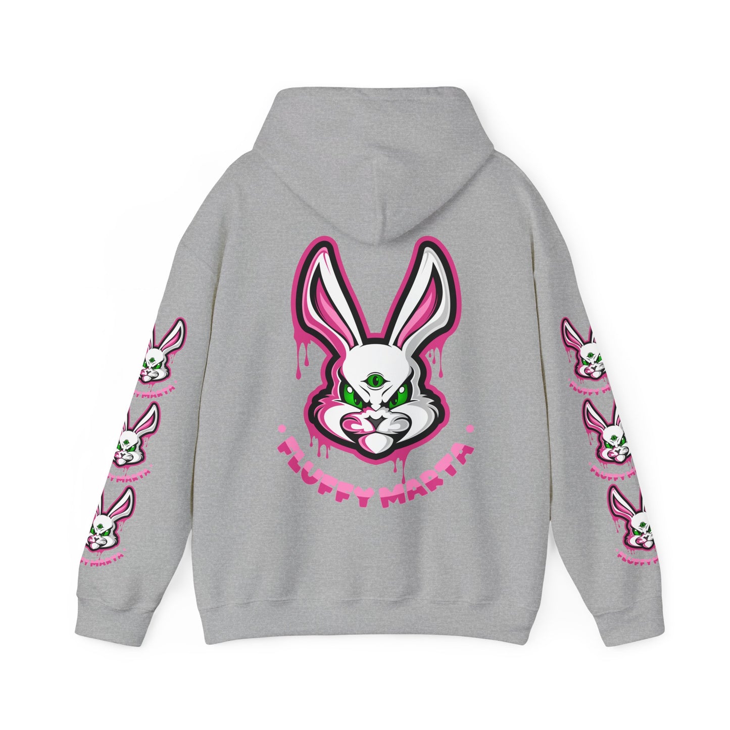 "Fluffy Vibes" with bunnies on the sleeves Unisex  Hooded Sweatshirt