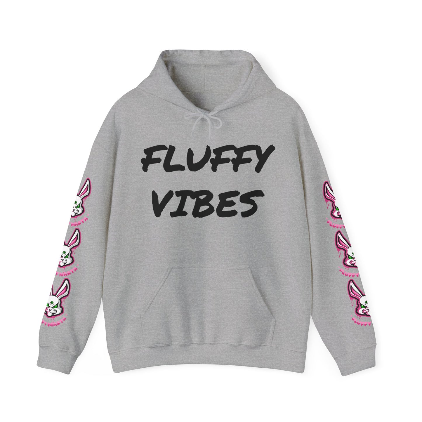 "Fluffy Vibes" with bunnies on the sleeves Unisex  Hooded Sweatshirt