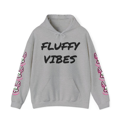 "Fluffy Vibes" with bunnies on the sleeves Unisex  Hooded Sweatshirt