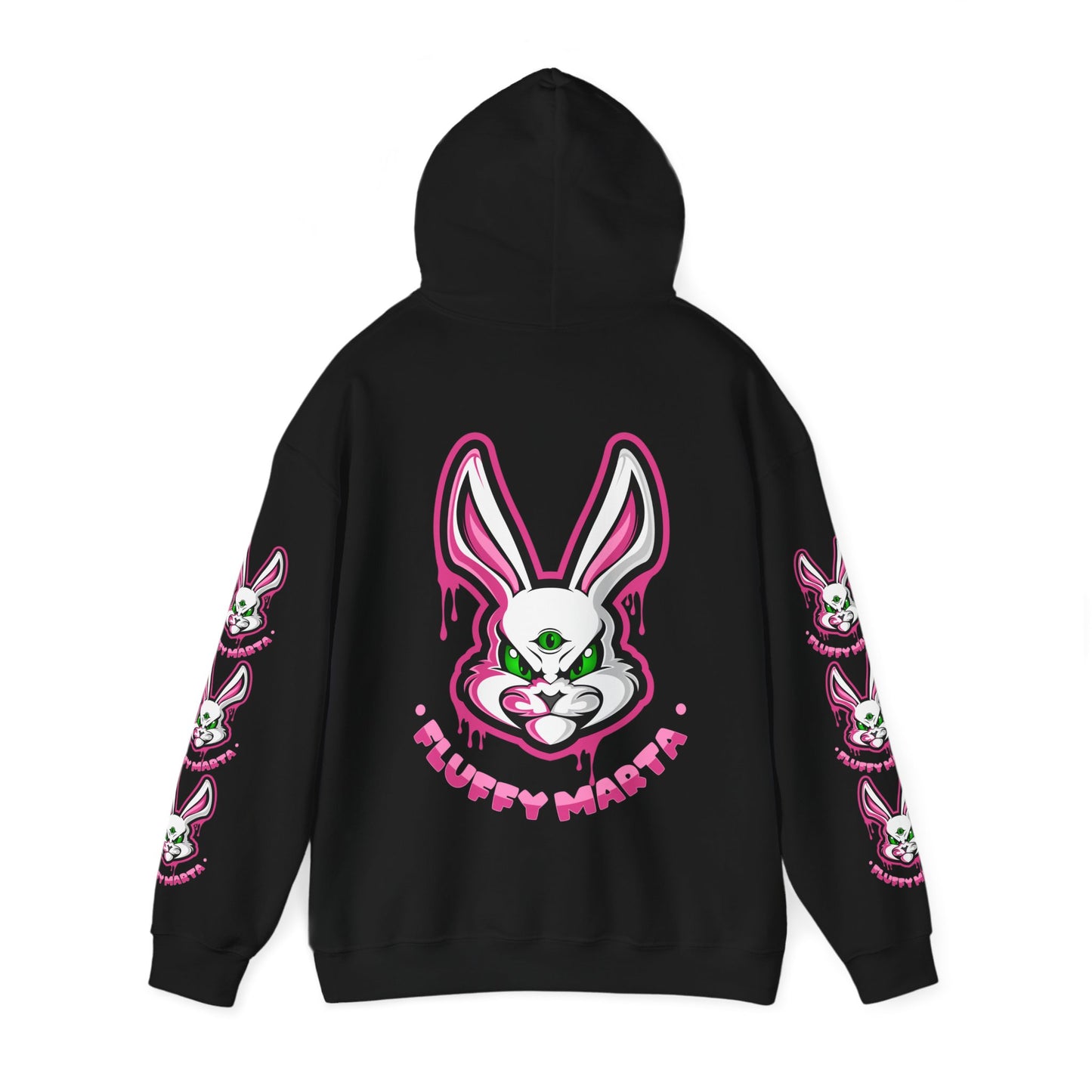 "Fluffy Vibes" with bunnies on the sleeves Unisex  Hooded Sweatshirt