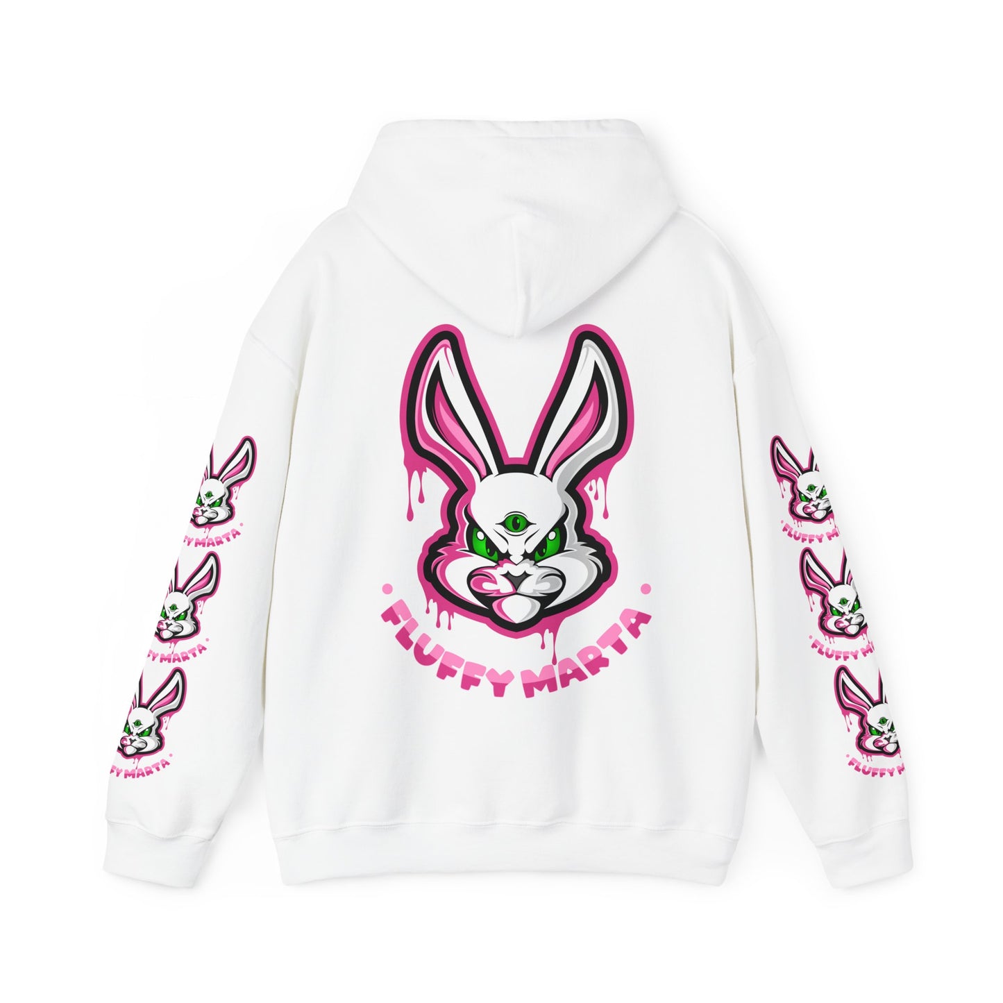 "Fluffy Vibes" with bunnies on the sleeves Unisex  Hooded Sweatshirt