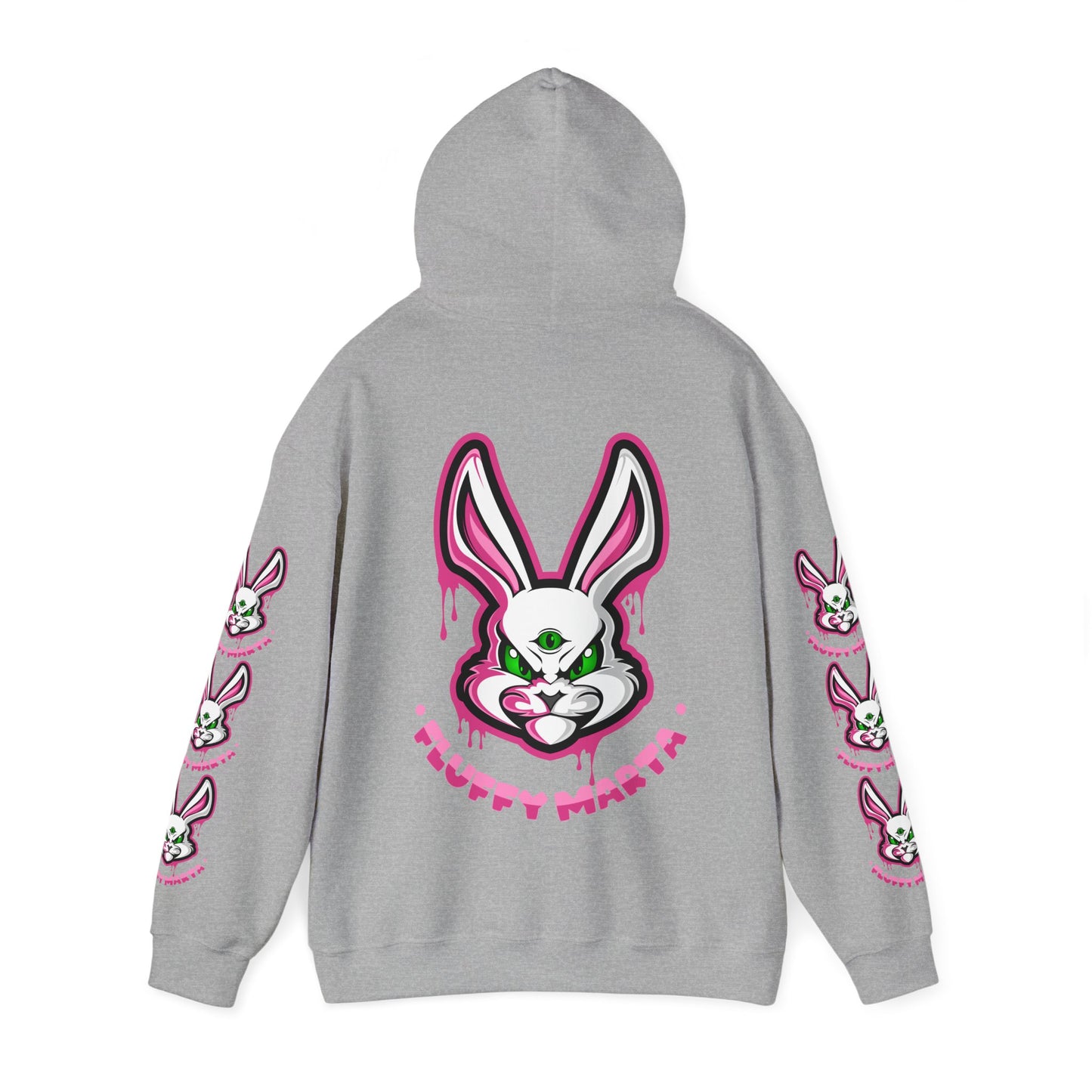 "Fluffy Vibes" with bunnies on the sleeves Unisex  Hooded Sweatshirt