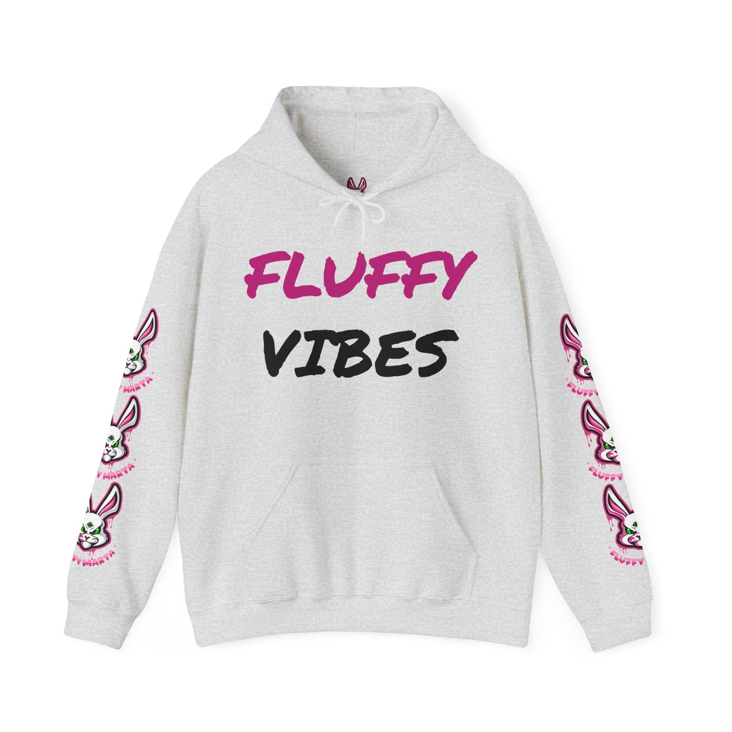 "Fluffy Vibes" with bunnies on the sleeves Unisex  Hooded Sweatshirt