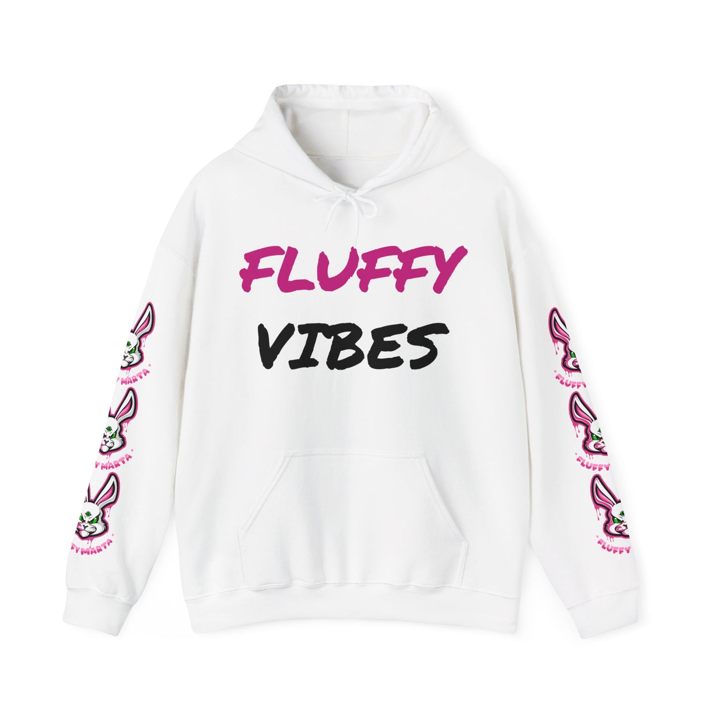 "Fluffy Vibes" with bunnies on the sleeves Unisex  Hooded Sweatshirt