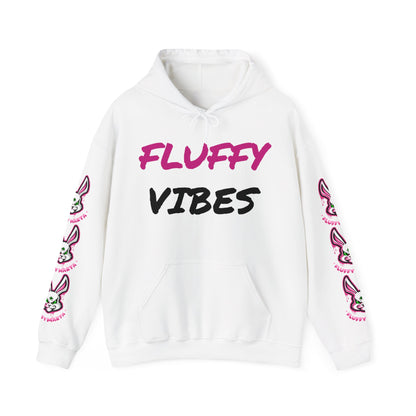 "Fluffy Vibes" with bunnies on the sleeves Unisex  Hooded Sweatshirt