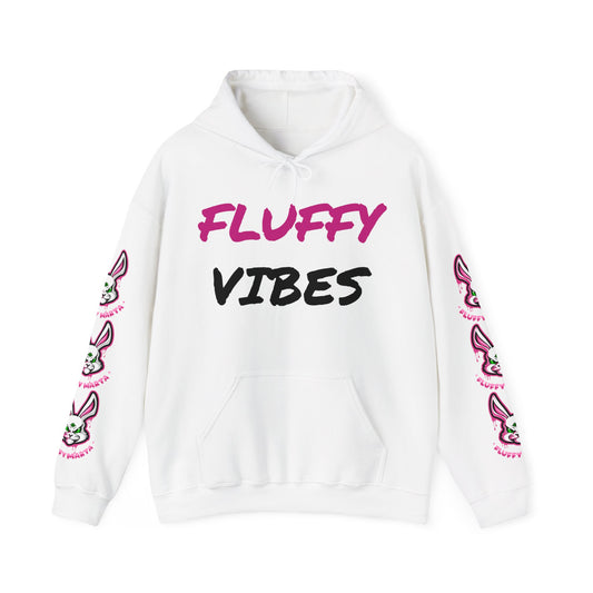 "Fluffy Vibes" with bunnies on the sleeves Unisex  Hooded Sweatshirt